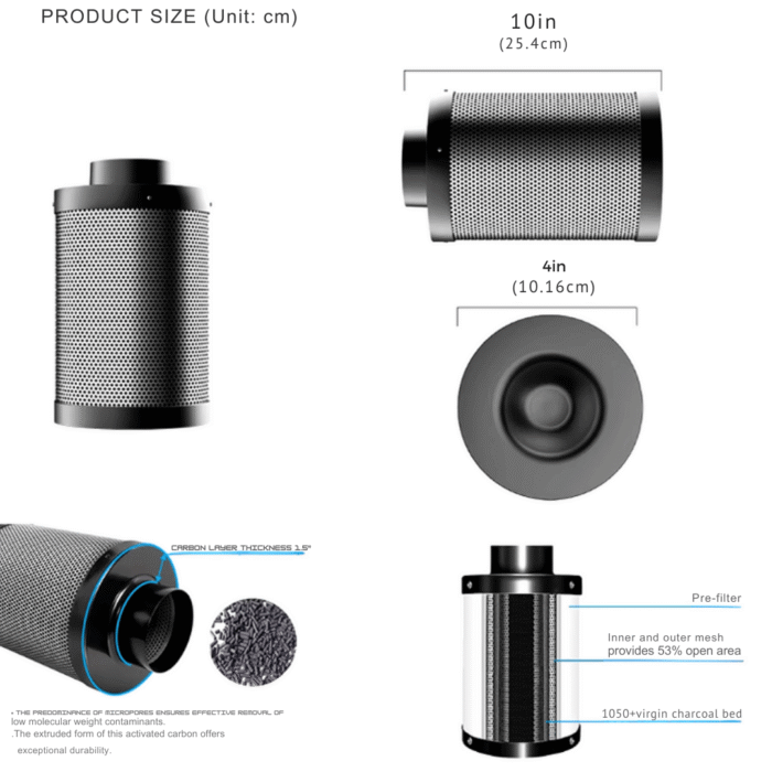 Luftkohlefilter 100 mm – Aktivkohle-Röhrenfilter