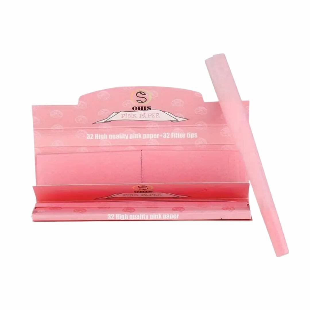 OHIS Pink Paper+Tips (2) OHIS Pink King Size Slim – Farbiges Rolling Paper (Pink) | 32 Blatt