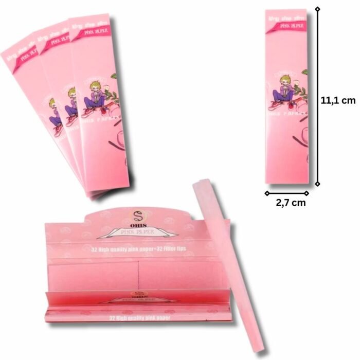 OHIS Pink Paper+Tips (6) OHIS Pink King Size Slim – Farbiges Rolling Paper (Pink) | 32 Blatt
