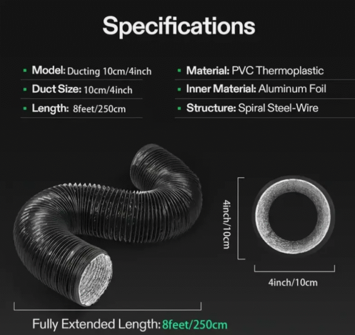Alu/PVC Lüftungsschlauch 20 cm Ø – 2,5 m flexibel