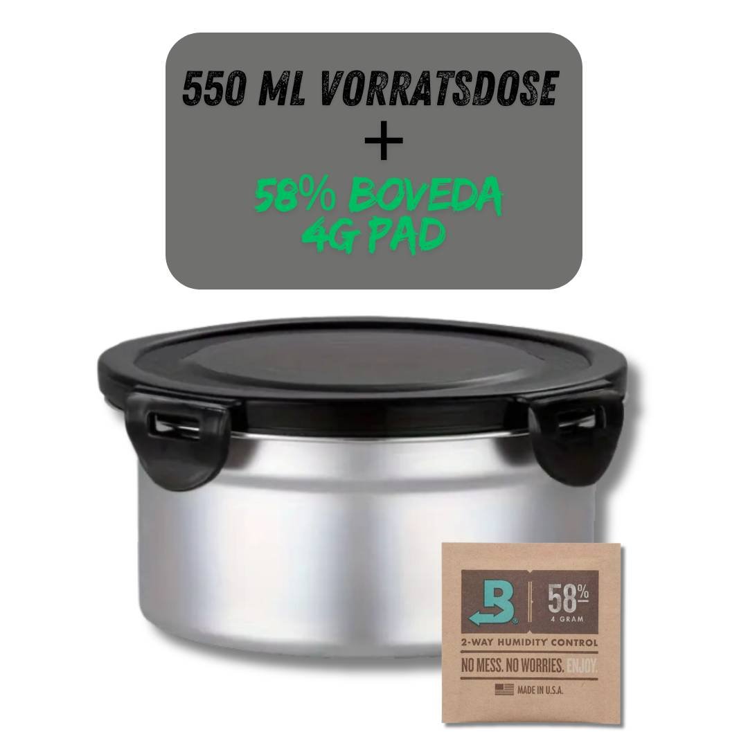 Vorratsdose+Boveda (4) Edelstahl Vorratsbox 550 ml+Boveda 58%